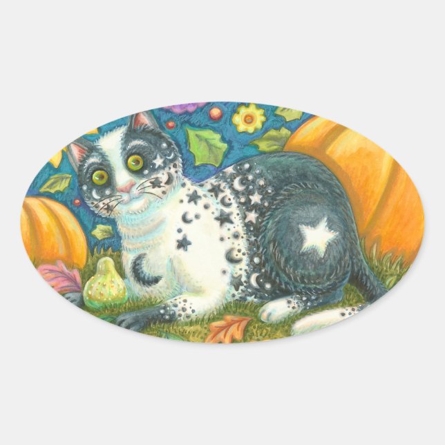 MILKYWAY HALLOWEEN MYSTISCHE CAT-STICKER Oval Ovaler Aufkleber (Vorderseite)