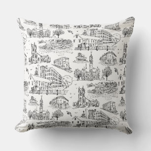 Mill City Toile (Lowell, MA) Schwarz/Weiß Kissen