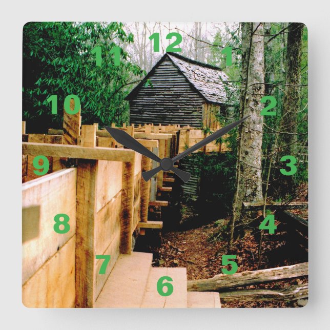 Mill Scene Clock Quadratische Wanduhr (Vorderseite)