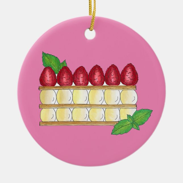 Mille Feuille French Food Puff Pastry Raspberries Keramik Ornament (Vorne)