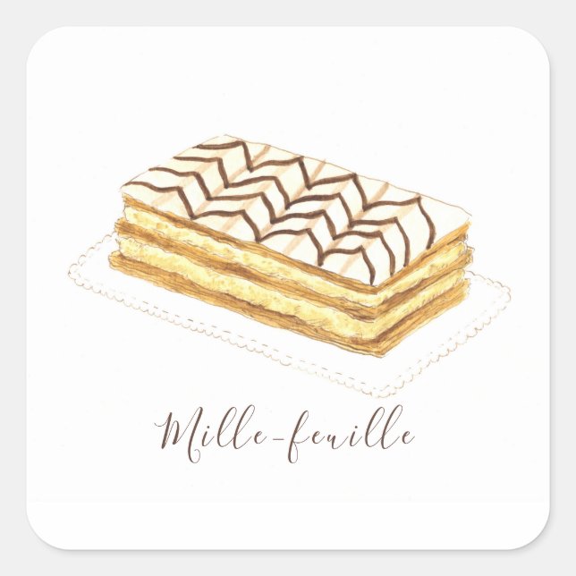 Mille-feuille Konditorei Aquarell Quadratischer Aufkleber (Vorderseite)