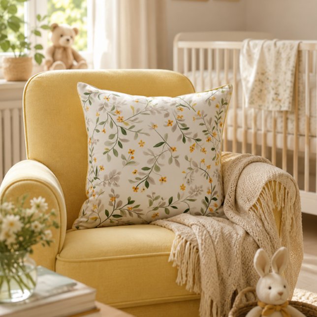 Mille Fleurs Kissen (Soft botanical floral pillow for a warm, timeless nursery and cozy home decor.)
