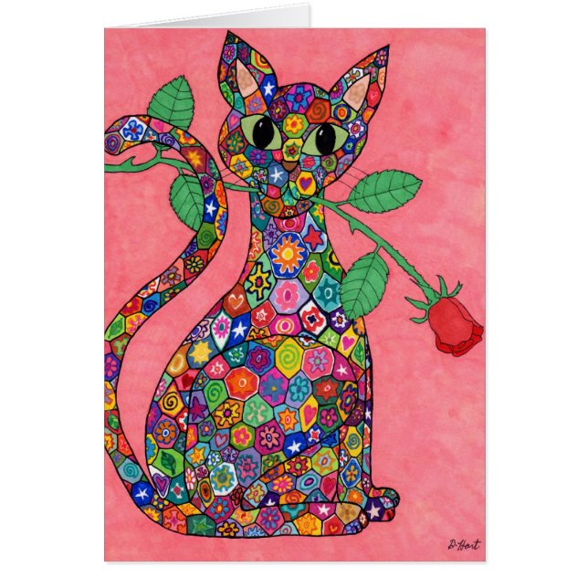 Millefiori Katze mit Rote Rose (Vorne)