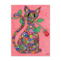 Millefiori Katze mit Rote Rose
