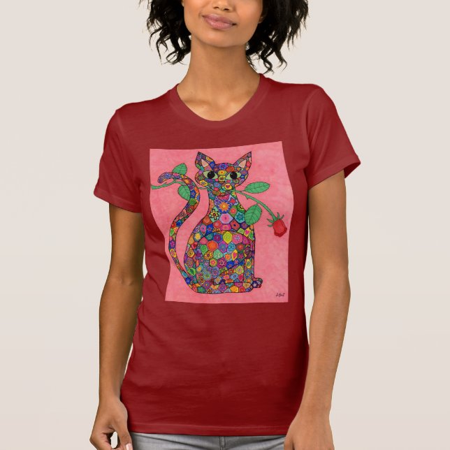 Millefiori Katze mit Rote Rose T-Shirt (Vorderseite)