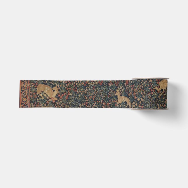 Millefleurs Tapestes mit Tieren Ripsband (Vorderseite)
