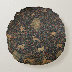 Millefleurs Tapestes mit Tieren Rundes Kissen