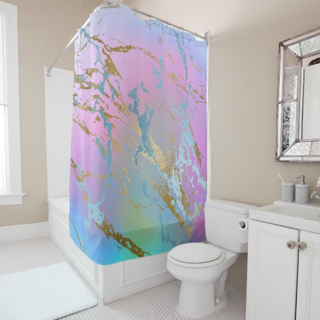 Millennial Marble | Playful Rainbow Pastel Ombre Duschvorhang (Beispiel)