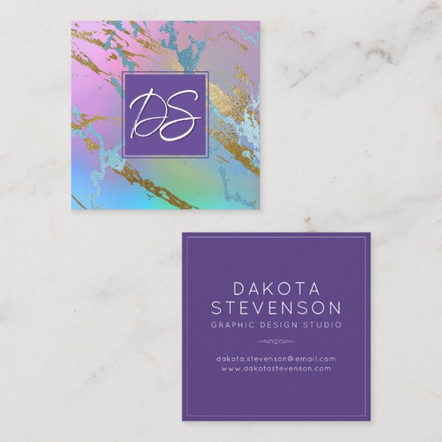 Millennial Marble | Rainbow Pastel Ombre Branding Quadratische Visitenkarte (Vorne/Hinten)