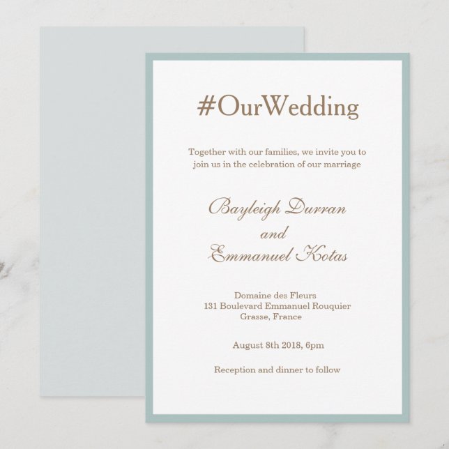 Millennium Modern Hashtag Mint Gold White Wedding Einladung (Vorne/Hinten)