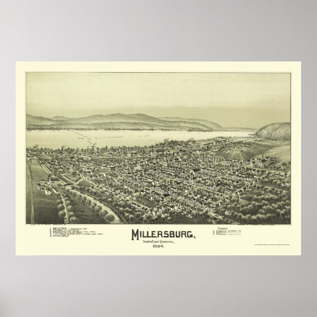 Millersburg, PA Panorama Karte - 1894 Poster (Vorne)