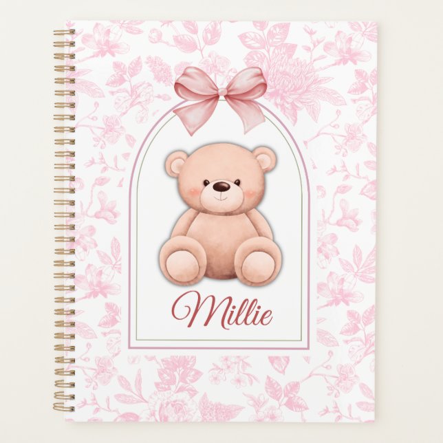Millie | Benutzerdefiniertes rosa Teddy-Bär-Kinder Planer (Vorderseite)