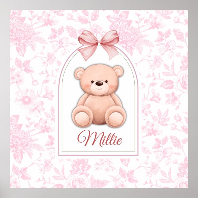 Millie | Benutzerdefiniertes rosa Teddy-Bär-Kinder Poster (Vorne)
