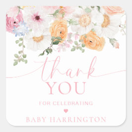 Millie Floral Baby Dusche Vielen Dank für Ihre Unt Quadratischer Aufkleber