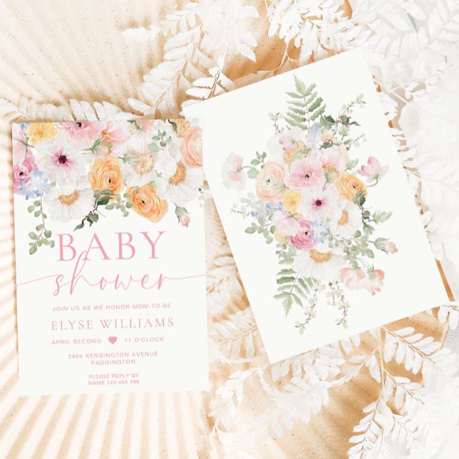 Millie Floral Baby Shower Einladung (Baby In Bloom Invitation Millie Floral)