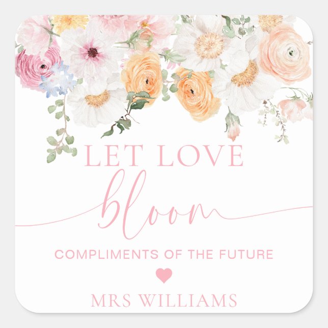 Millie Floral Lass Liebe Bloom Favor Quadratischer Aufkleber (Vorderseite)