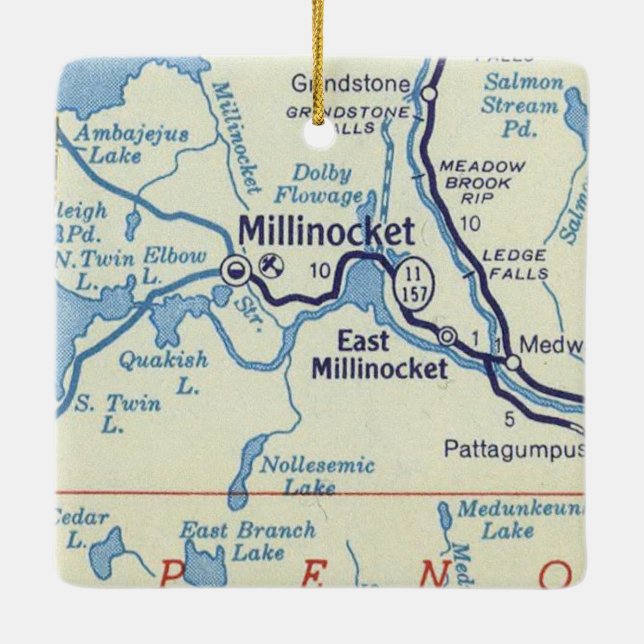 Millinocket ME Vintage Karte Keramikornament (Rückseite)