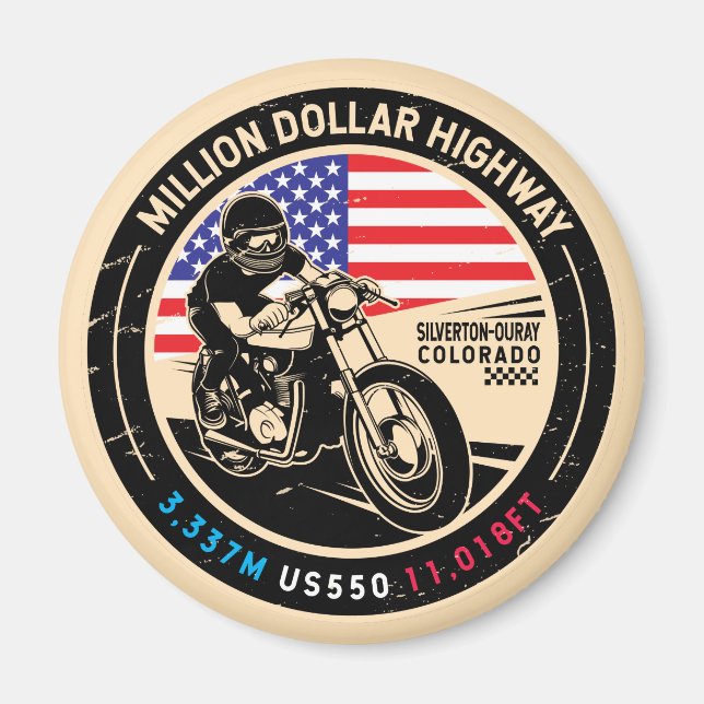 Million Dollar Highway Colorado Motorrad Magnet (Vorne)
