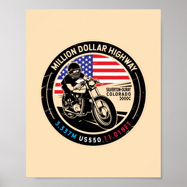 Million Dollar Highway Colorado Motorrad Poster (Vorne)