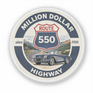Million Dollar Highway Route 550 Oldtimer-Geschenk Aufkleber