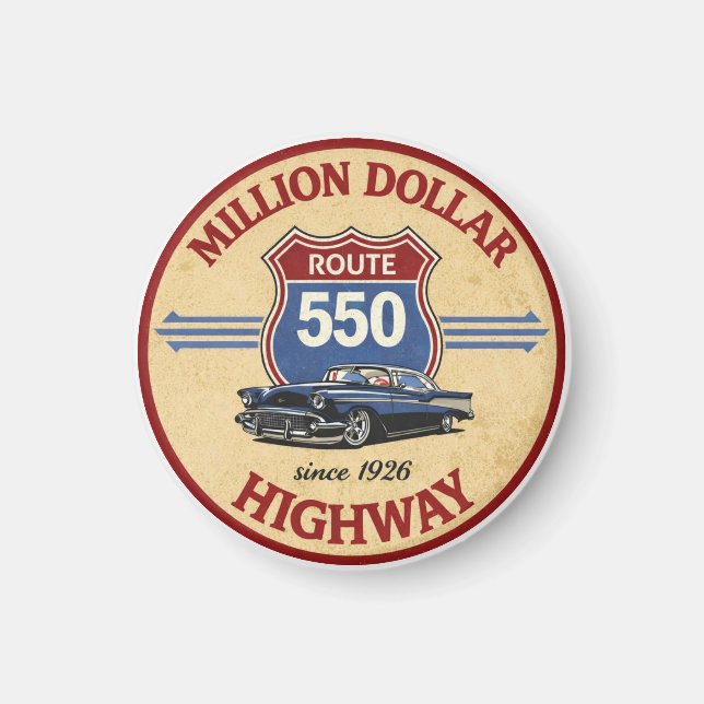 Million Dollar Highway Route 550 Oldtimer-Geschenk Magnet (Vorne)