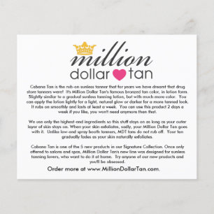 Million Dollar Tan's Cabana Bräunungskarte Flyer