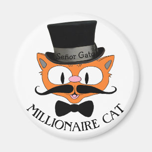 MILLIONAIRE CAT-Schnurrkatze mit Top-Hut Magnet