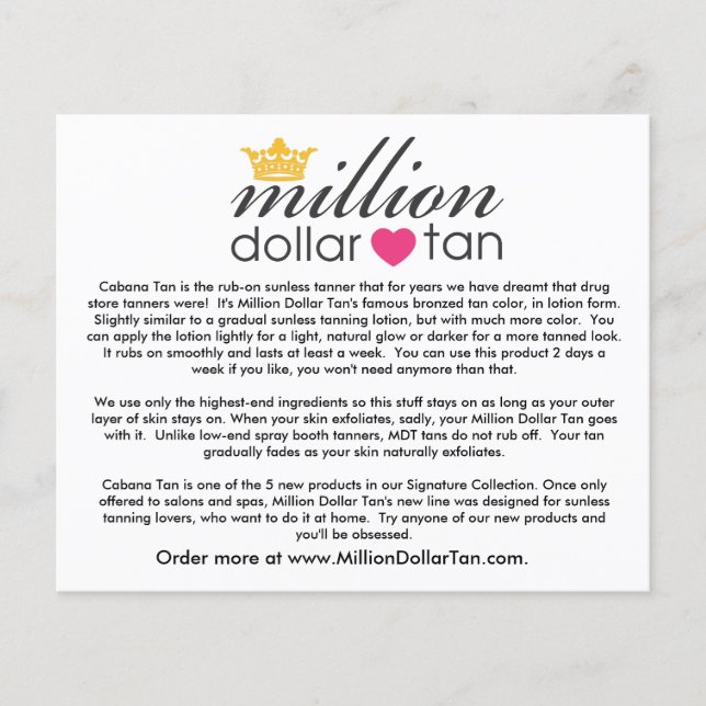 Millionen Dollar Tan's Cabana Tan Card Flyer (Vorne)