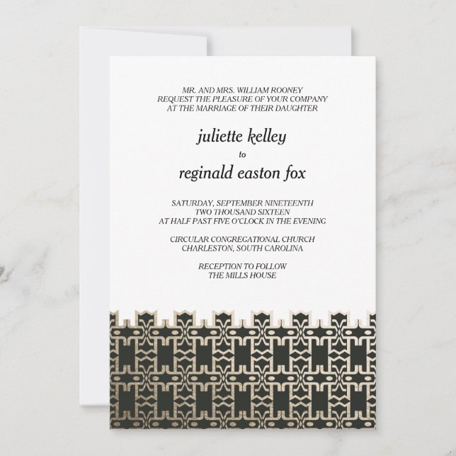 Mills House Charleston Black und Gold Einladung (Vorderseite)