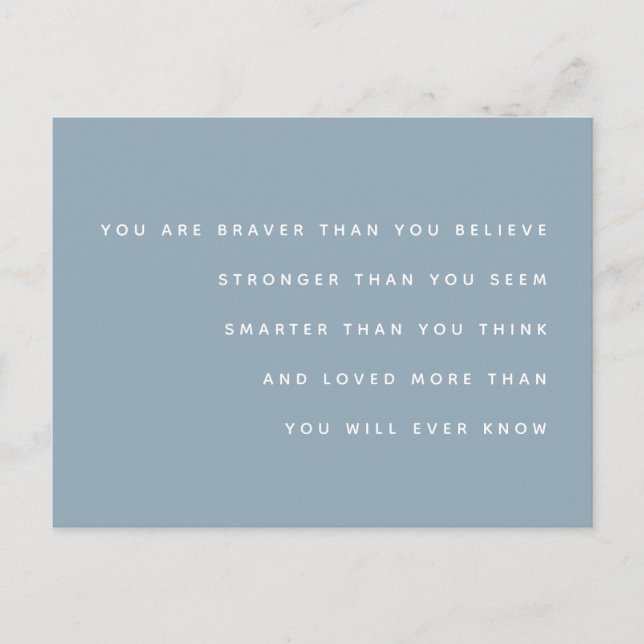 Milne Quote | Braver Stronger Smarter Loved Blue Postkarte (Vorderseite)