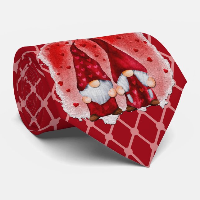 Milo Dale Red and Pink Gnome Couple Men's Necktie Krawatte (Gerollt)