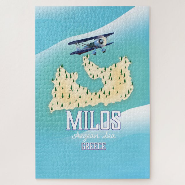 Milos, griechische Insel Karte Reiseplakatkunst. (Vertikal)