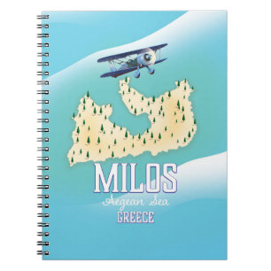 Milos, griechische Insel Karte Reiseplakatkunst. Notizblock
