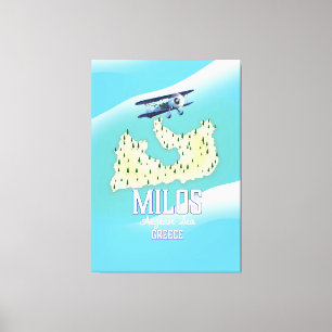 Milos, griechische Insel Karte Reiseposter Kunst. Leinwanddruck