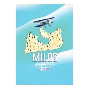 Milos, île grecque Carte de voyage poster art.