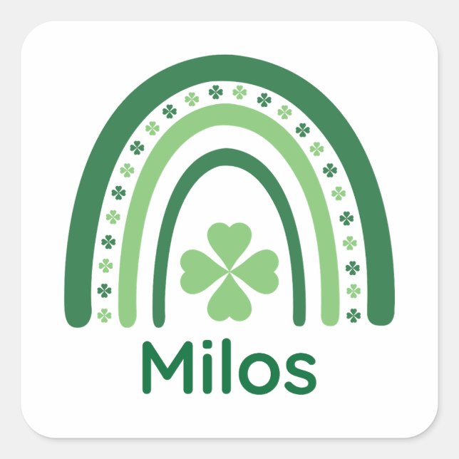 Milos Name Clover Boho Rainbow Quadratischer Aufkleber (Vorderseite)