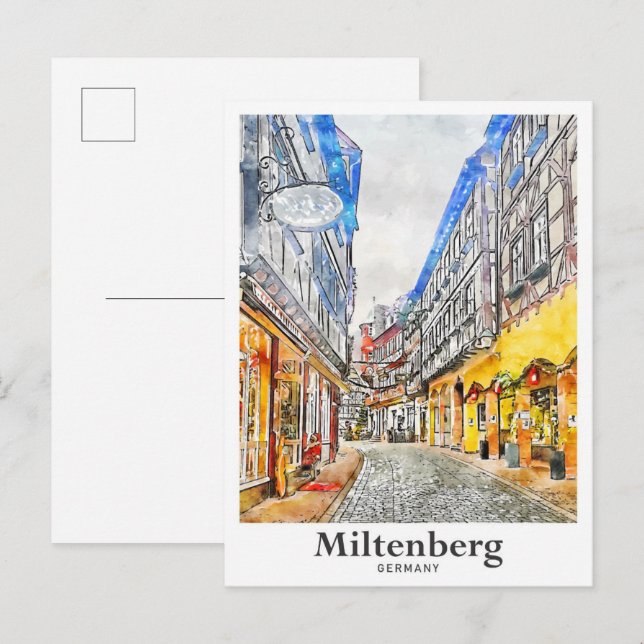 Miltenberg Deutschland Reisen Wasserfarben Hand Dr Postkarte (Vorne/Hinten)