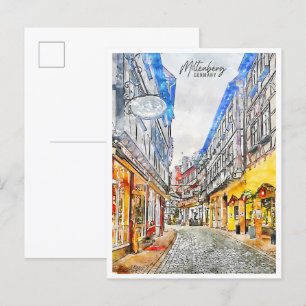 Miltenberg Deutschland Vintage Reise Aquarell Postkarte