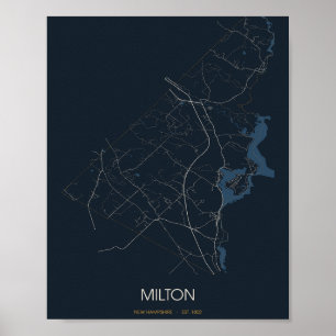 Milton New Hampshire Straßenkarte Poster (Nacht)