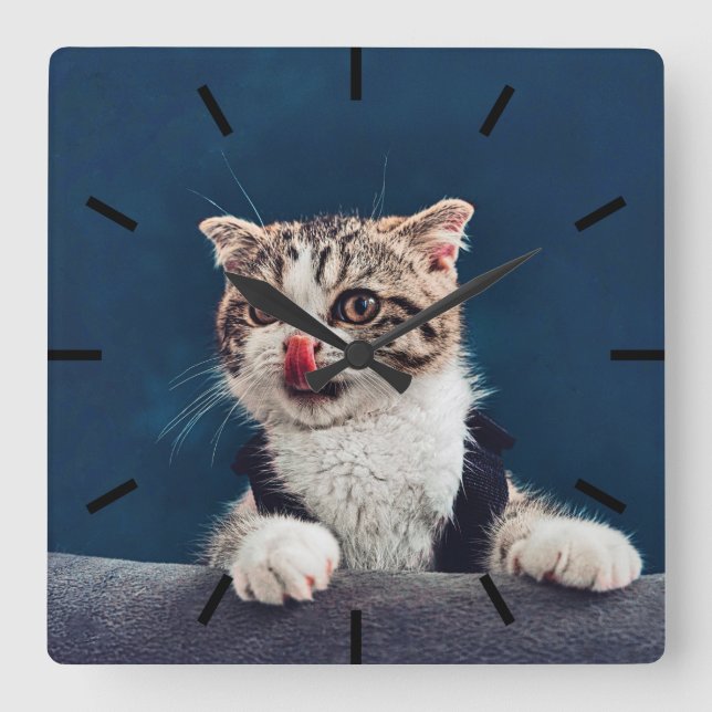 Milu Cat Quadratische Wanduhr (Vorderseite)