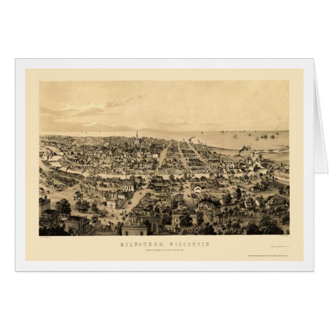 Milwaukee, carte panoramique de WI - 1854 (Devant horizontal)