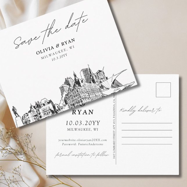 Milwaukee Enregistrer la date Carte postale Mariag (Milwaukee Save the Date Postcard Elegant Wedding
)