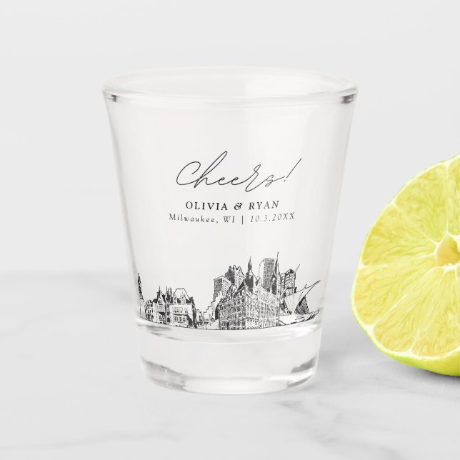 Milwaukee Gastgeschenk Hochzeit Personalisiert Che Schnapsglas (Vorderseite)