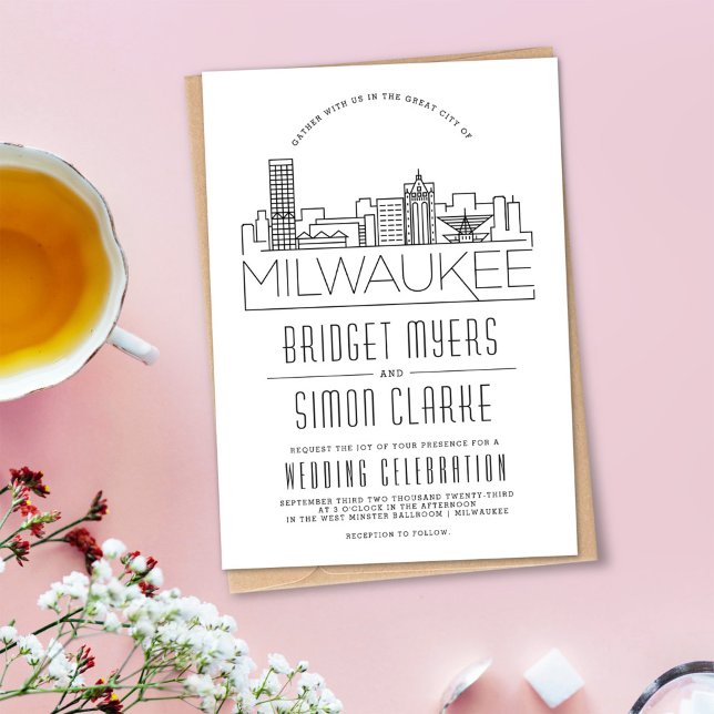 Milwaukee Mariage | Invitation Skyline stylisée (Créateur téléchargé)