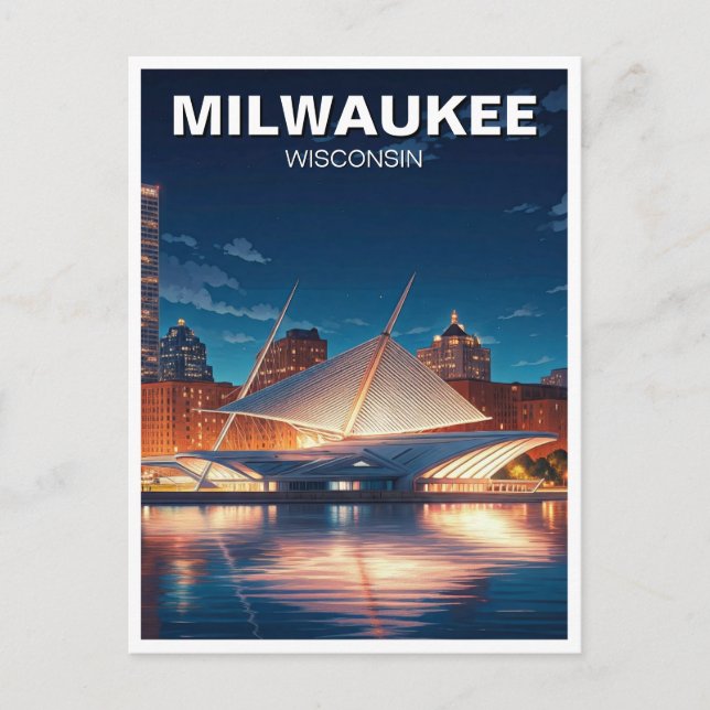 Milwaukee Museum of Art Travel at Night Postkarte (Vorderseite)