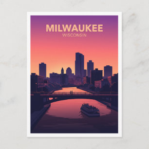 Milwaukee Riverwalk und Downtown-Skyline Wisconsin Postkarte