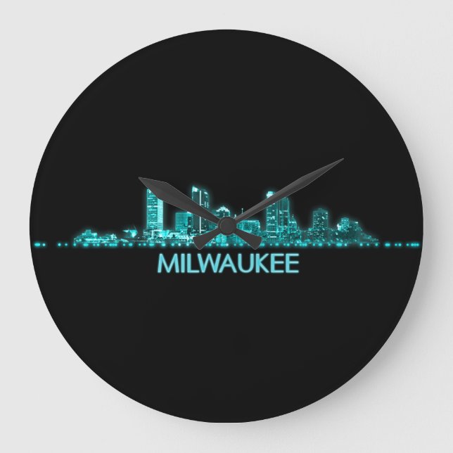 Milwaukee Skyline Große Wanduhr (Vorderseite)