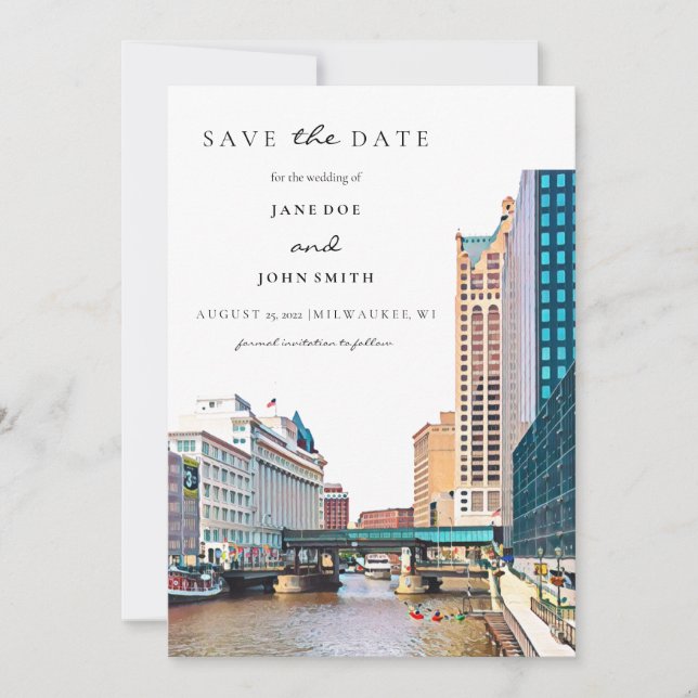 Milwaukee Skyline Save the Date Karte (Vorderseite)