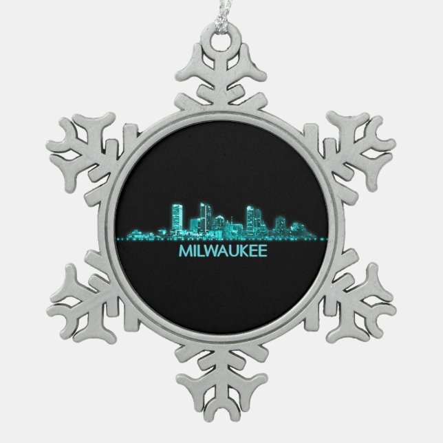 Milwaukee-Skyline Schneeflocken Zinn-Ornament (Vorderseite)