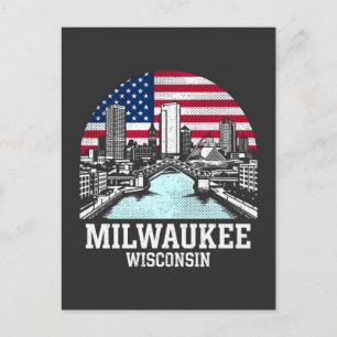 Milwaukee Stadt Wisconsin Amerikanische Flagge Postkarte
